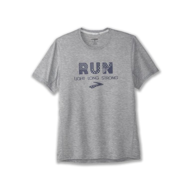 Brooks Distance Graphic - Mens Short Sleeve Running Shirt - Heather Ash/Run Light/Grey (21870DSQG)